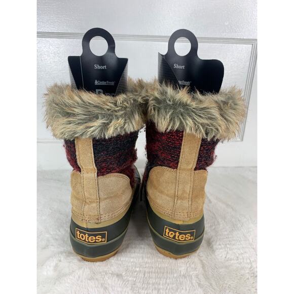 Totes Womens Weatherproof Faux Fur Lined Winter Boots Size 9 Medium Brown & Red - Picture 3 of 9